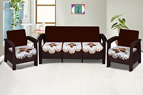 Image of The Furnishing Tree Cotton Floral Knitted Pattern 5 Pieces Bottom only 5 Seater Sofa Cover Set Coffee