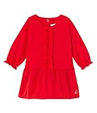 Petit Bateau Girls' Dress with Taffeta Skirt, Red, 12-18 Months Baby