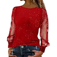 Haut Paillettes Femme Sequin T Shirt Manche Longue Sexy SoiréE Brillantes Tshirt Party Club Top avec Paillettes Blouses Chemisiers de FêTe Chic et éLéGant VêTements Tunique Transparent Chemisiers