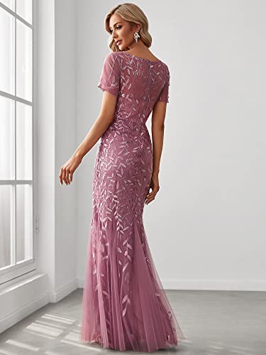 Ever-Pretty Women's Plus Size Elegant Round Neck Shot Sleeves Sequin Mermaid Evening Dresses Orchid Us16 #TOP1