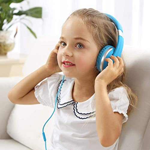 Rockpapa I20 Foldable Kids Headphones With Microphone For School, Wired On-Ear Boys Girls Childrens Students Headphones Plug In For Tavel Laptop Computer Pc Tablet Cd Dvd Tv Sky Blue #TOP6