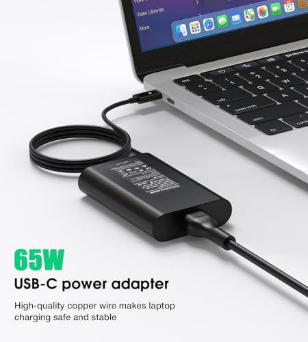 Image of Power Cable & Dell Original 65W USB Type-C Adapter for Laptop, Latitude 5289 5290 7389 7390 7400- Black