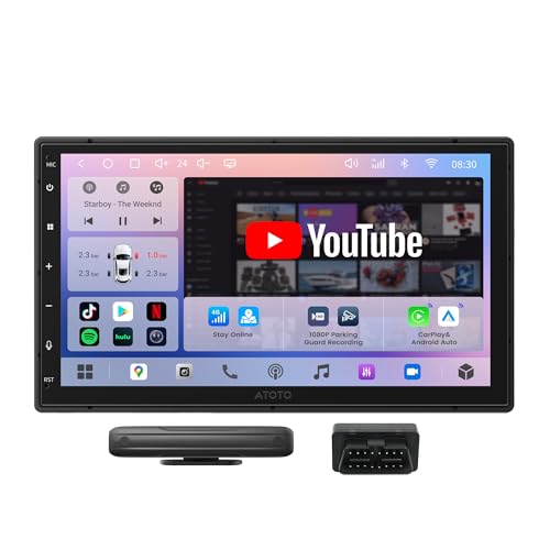 ATOTOZONE AC-4450 Bluetooth OBDII/OBD2 Car Diagnostic Scanner/Scan Tool,for S84G2B7P,7'' QLED Double DIN Android Car Stereo, 4G LTE/WiFi/USB, Hi‑Fi DSP w/ 4V Pre‑Outs/SPDIF
