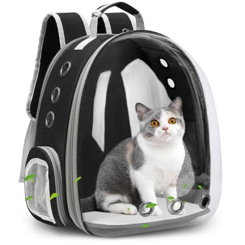 TOYSINTHEBOX Cat Backpack Carrier Bubble Expandable Foldable Breathable Cat Carrier Dog Carrier Backpack for Hiking, Travelling, Camping (Black)