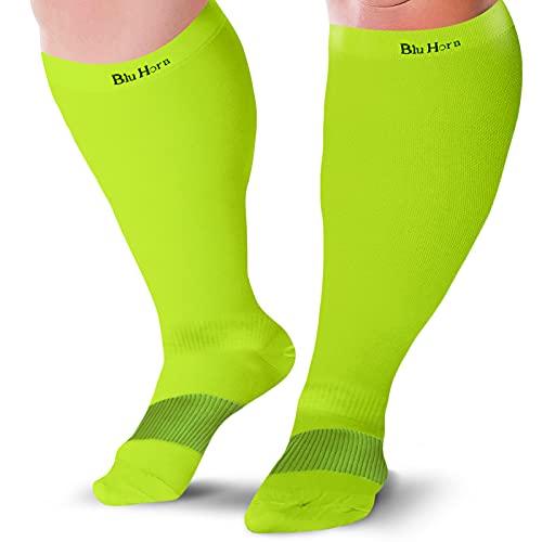 Image of Knee High Compression Socks 15-20 mmHg - Everyday Use Improves Blood Circulation, Relieves Pain & Swelling (4X-Large, Neon Green (1-Pair))