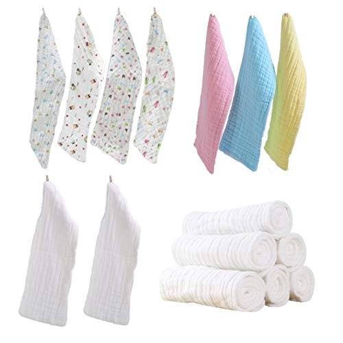 FYGOOD Lot de 15pcs Mouchoir Souple en coton Bébé Nouveau-Né avec Crochet 10 couches de Gaze 46x17cm