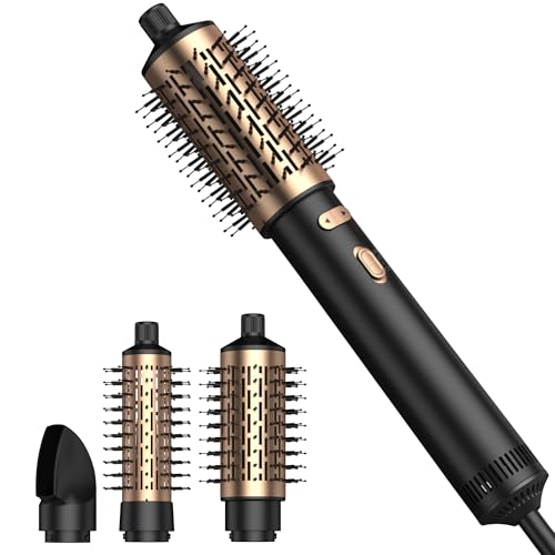 4 in 1 Rotating Hair Dryer Brush,Professional Brush Blow Dryer with Detachable Brush(2' & 1.5'),3 Heats and 2 Speeds Rotating Hot Air Brush for Curling,Straight,Drying