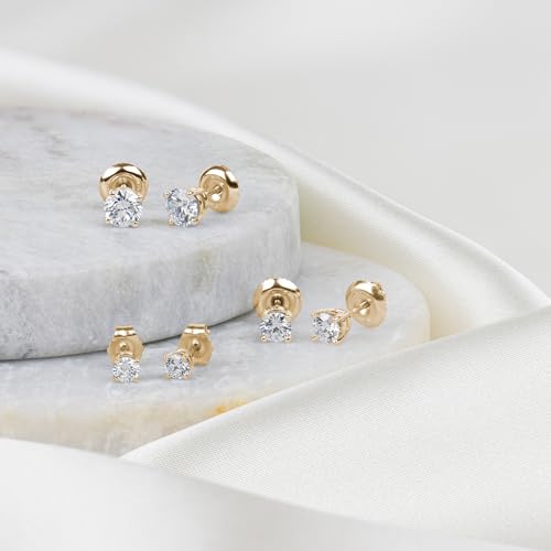 Image of Amazon Essentials 0.25 to 1 Carat IGI Certified Solitaire Lab Grown Diamond Stud 14k Gold 4 Prong Round Cut Earrings (G-H Color VS1-VS2 Clarity)
