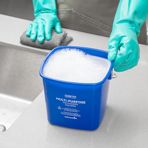 Image of Restaurantware Plastic Buckets with Stainless Steel Handle Pack of 10, 3 Quart Plastic Cleaning Pails, Blue Square Design, Measurement Graduations, for Janitorial and Foodservice Use
