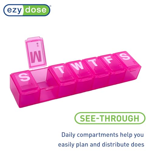 Image of EZY DOSE Weekly (7-Day) Daily Pill Organizer, Vitamin Planner, Medicine Container, Case for Supplements and Fish Oils, Convenient and Easy to Use, Medium Compartments, Travel Friendly, Pink, BPA Free