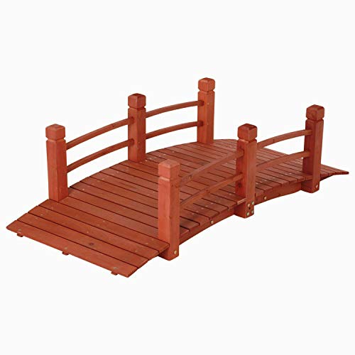 Westcharm 5 Ft. (59 In.) Wooden Garden Bridge/Garden Stream Yard Walkway W/Double Rails, Fully Stained #TOP15