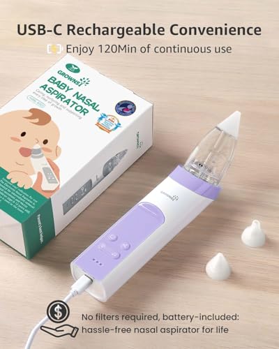grownsy nasal aspirator for baby electric baby nose sucker automatic nose cleaner with larger suction chamber and more powerful suction music and light soothing function purple