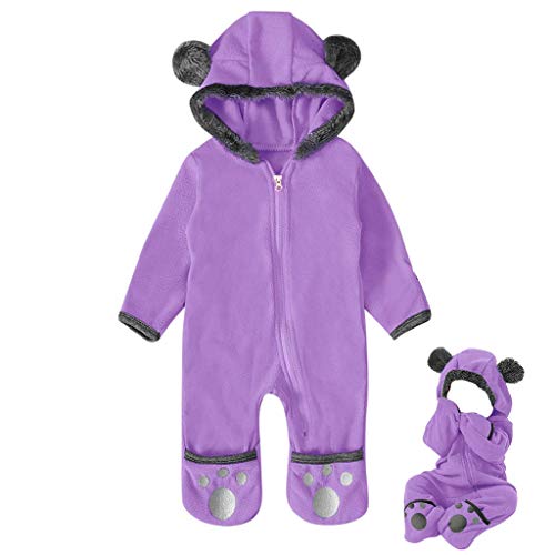 Newborn Baby Boy Girl Cute Dinosaur Hooded Romper Jumpsuit Clothes (1M, Purple B)
