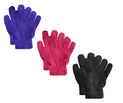 Image of Acrylic warm School Woolen Winter knit cold weather fleece wool Gloves for Boys & Girls, fits for 5-10 years