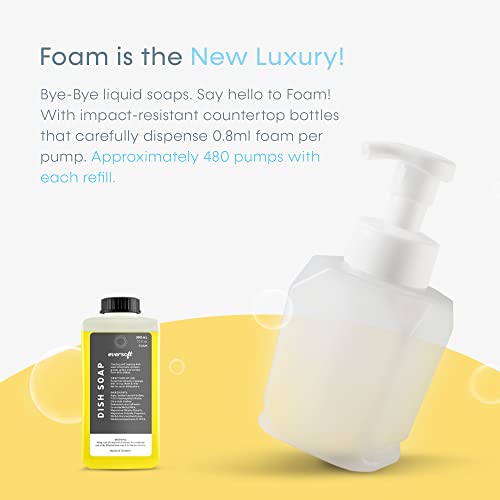 Image of Eversoft Foaming Countertop Dish Soap Bottle Dispenser for Kitchen /Bathroom /Office /RV /Airbnb, 385 ml (13.0 oz), Sealed Refill Cartridges Sold Separately, Clear