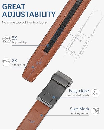 Image of BOSTANTEN Ratchet Belts for Men Leather Trim to Fit 1 3 /8 inch Gift Boxed