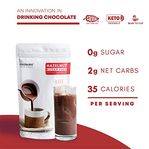Image of COCOSUTRA SUGAR FREE Drinking Chocolate Mix - Hazelnut | Zero Sugar, Low Carb, Low Calorie | Stevia & Erythritol based | Keto Friendly Hot Chocolate | Enjoy hot or cold | 200 g (Pack of 3)