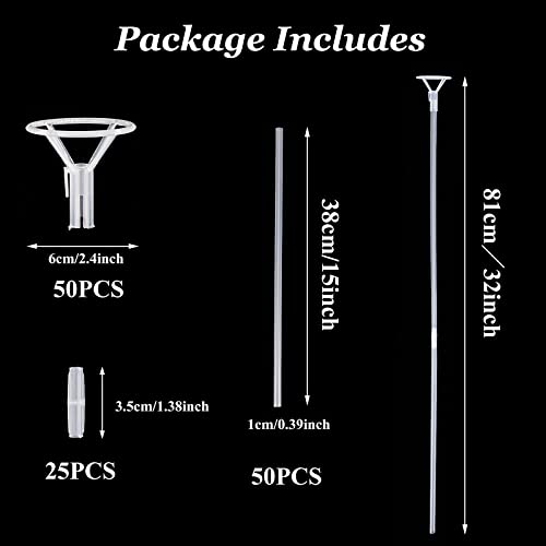 image for RUBFAC 50pcs Balloon Sticks with Cups, 16in Clear Bobo Balloon Holders