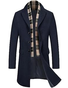 COOFANDY Mantel Herren Wintermantel Winterjacke Trenchcoat Windjacke Reversjacke Herrenmantel Kurzmantel mit Abnehmbaren Karierten Schals Männer Warmer Wollmantel Navy blau M