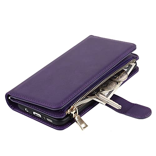 Jaorty Samsung Galaxy S10 Wallet Case,[9 Card Slots] Removable Adjustable Crossbody Necklace Lanyard Shoulder Strap Zipper Magnetic Leather Case For Samsung Galaxy S10,6.1 Inch Purple #TOP3
