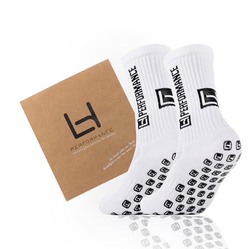 LHP Premium Fußball Socken 2 Paar Weiß L 42-47 Anti-Rutsch Grip-Socken mit Kompression Unisex Rutschfeste Sportsocken für Fußball Handball Tennis