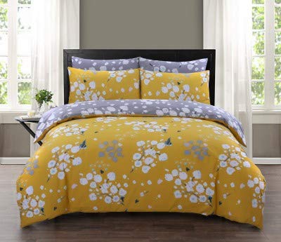 DTEX HOMESDivine Textiles 100% Pure Cotton Printed Reversible Duvet Quilt Cover Set, King - Blossom