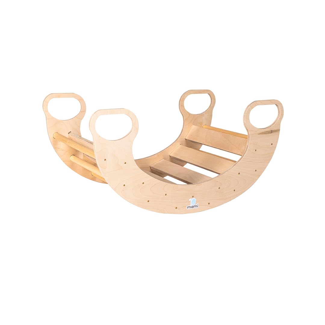 mamikids Rainbow Rocker - Dondolo e Arco Montessoriano per Bambini con Scivolo Incluso, Arco Montessori con Arrampicata per Bambini in Legno Naturale, Giochi Educativi Regalo Bambino - Made in Italy