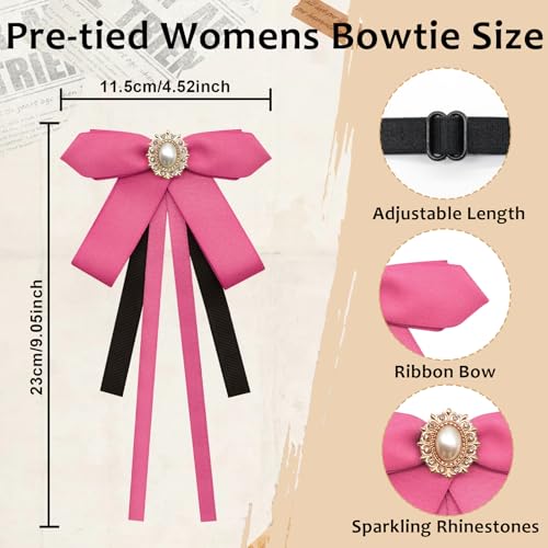 Image of LJBFNN Womens Bow Tie, Clip on Bow Ties Pre Tied Bowtie for Women Girls Ribbon Rhinestone Bow Tie for Shirt Uniform Wedding