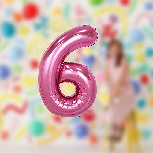 Image of AMFIN 15 Inch 6 Number Foil Balloons for Half Birthday Baby Girl Party Decorations, 6th Wedding Anniversary Decoration Items - Pink