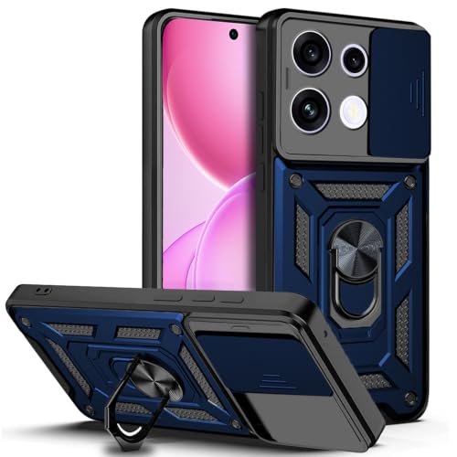 Image of AESTMO Tough Armor Oppo Reno 16C 5G Bumper Back Case Cover | Ring Holder & Sliding Camera Shield Cover | 360 Degree Protection Back Case Cover for Oppo Reno 16C 5G (Blue)