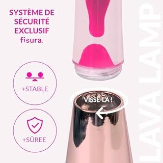 Fisura. - Lampe à Lave Rose Avec Base Chrome, Liquide Transparent. Lampe d'Ambiance Originale. Ampoule de Rechange Incluse. 11 cm x 11cm x 39,5 cm