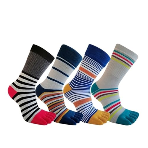 Chaussettes à cinq orteils homme lot de 4 paires longues en coton à rayures colorées