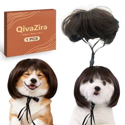QivaZira Lustige Hunde Percke Braun Haarteil mit Flexibler Passform Haustier Kostm fr Kleine Mittlere Hunde Katzen Halloween Weihnachten Party Zubehr Foto Requisiten Geschenk