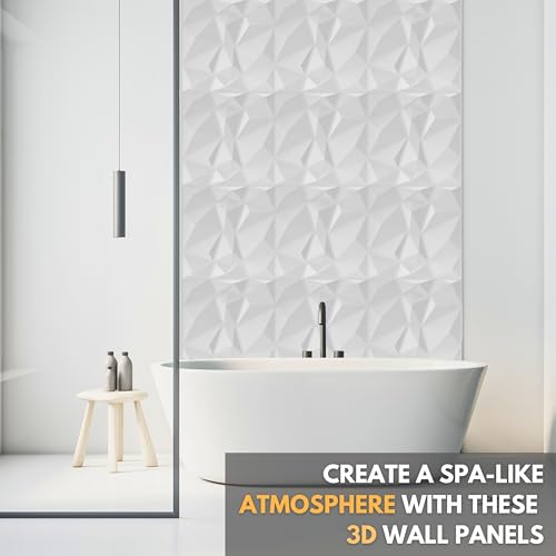 NOVECRAFTO Decorative PVC 3D Wall Panels - Diamond Design 8 Sheets Set Covering 2.0 sqm (21.53 sqft) - Each Tile Size 50x50 cm (19.6x19.6 in) Textured Paneling 3D Effect Decor Cladding Panel in White - Image 6