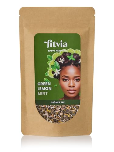 fitvia Green Lemon Mint 100 g – loser Grüner Tee mit Minze & Limette, erfrischend-spritzige Mischung mit echten Fruchtstücken, ohne Zuckerzusatz & ohne Stevia