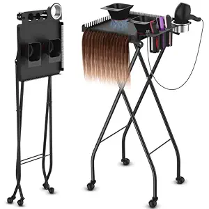 TASALON Professional Hair Styling Station Cart, Metal Rolling Hair Stylist Cart with 2 Magnetic Hair Color Bowls, Salon Trolley with Tool Holder and Hair Extension Stand