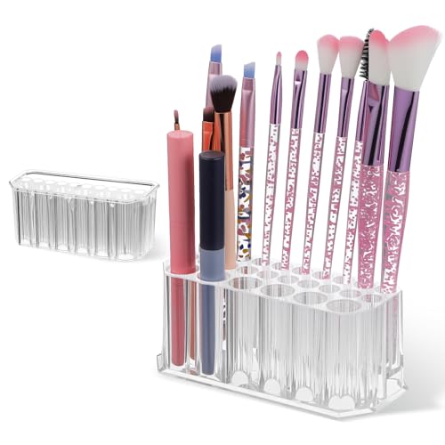 HJZHII Nail Polish Holder, Nail Art Tool Organizer, Clear Acrylic Makeup Eyeliner Lip Liner Holder Organizer Refillable Container Holder Organization for Makeup Brush, Nail Technician Gifts, 26 Spaces
