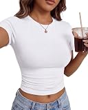 TNNZEET White Shirt Womens - Slim Fit Short Sleeve Crop Top Crew Neck Casual Basic Tees Spring...
