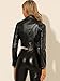 Allegra K Women's Faux Leather Long Sleeve Zipper Up Moto Cropped Jacket X-Large Black