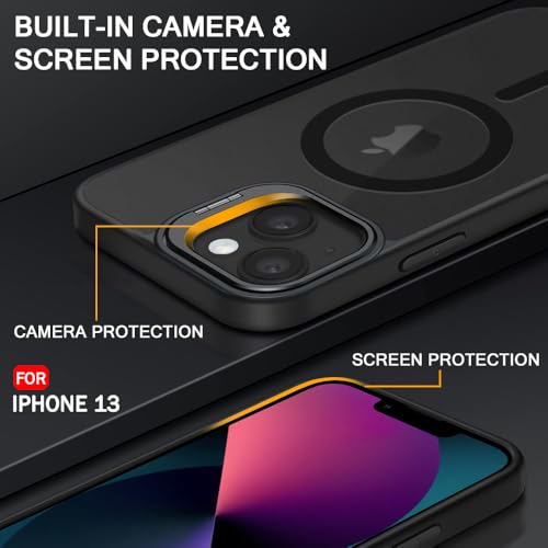 Image of TheGiftKart Hybrid Back Cover Case for iPhone 13 Compatible with MagSafe | Built-in Stand | Shockproof Hard Case Cover for iPhone 13 (PC & TPU, Frosted Matte Back, Black Sides)