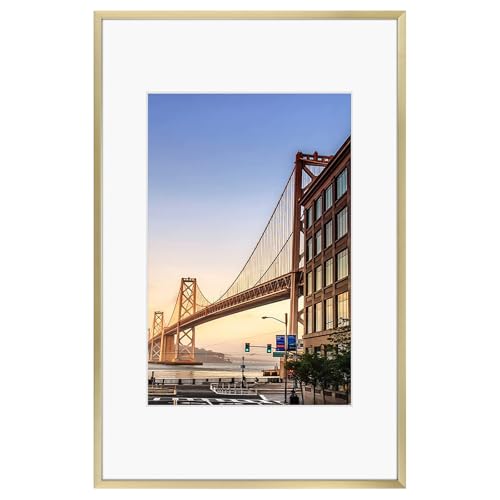 Frametory 11x17 Aluminum Picture Frame with Mat for 8x12 Photo, Gold