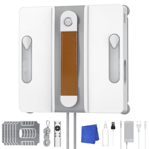 Robot lavavetri 6000Pa Robot pulitore di vetro, 4 ugelli con spruzzatura ad ultrasuoni, 3 modalità di pulizia, rilevamento intelligente dei bordi, telecomando e 6 panni di pulizia