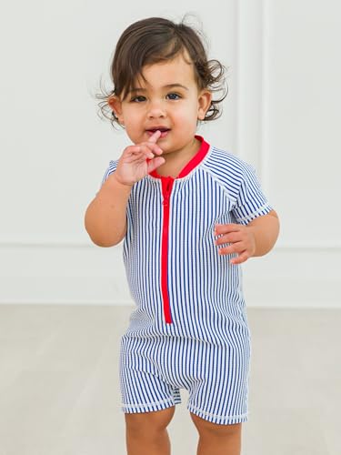 Image of RUGGEDBUTTS Baby /Toddler Boy Swimsuit, One Piece Zipper Rash Guard Sunsuit with UPF 50+ Sun Protection