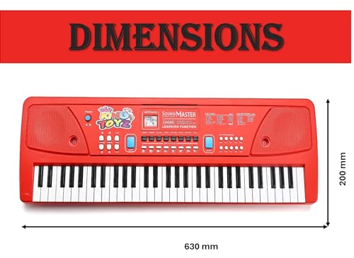 Image of Piano Keyboard with Mic | 61 Keys, 10 Rhythms, 16 Tones, 6 Demo Songs & 8 Percussions | Electronic Musical Toy for Boys & Girls Age 4+ | Educational & Recording Keyboard for Beginners Red