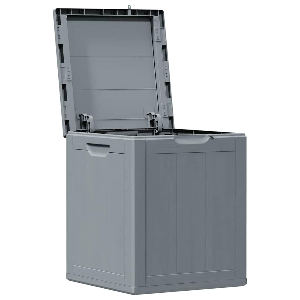 Garten-Aufbewahrungsbox 90 L Grau PP-Holzoptik wetterfest UV-beständig für Kissen, Auflagen, Geräte, Stauraum, Terrasse, Balkon, Outdoor, wasserdicht, abschließbar, mit Deckel und Rollen