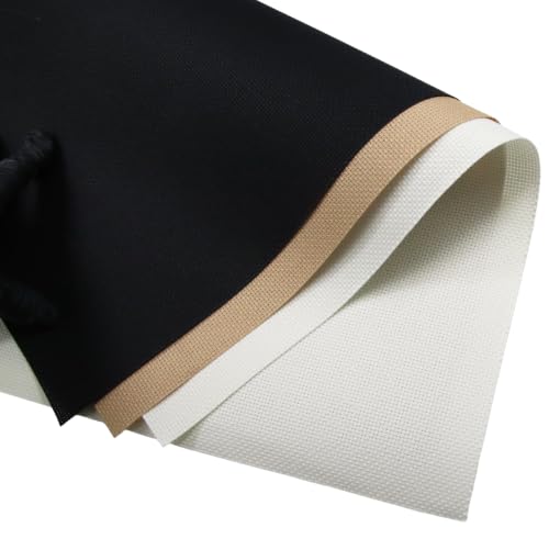 Image of KCS 3 pc of 15 inch x 18 inch(38cmx45cm) 14 Count Cross Stitch Cotton Aida Cloth Needlework Rolled Fabric Box,14CT,Antique White+Khaki+Black