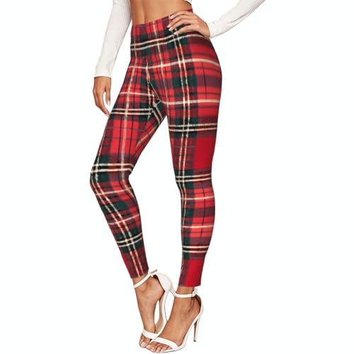 Leggings de compresión mujer mallas suaves cuadros rojos negros elásticas