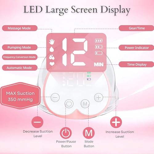 Image of MISK Wearable Electric Breast Pump For Feeding Mothers, 4 Modes & 12 Levels, Automatic & Digital Screen, Rechargeable 1200 mAh battery, 210 ML Milk cup, Compact Portable & Skin friendly BPA Free