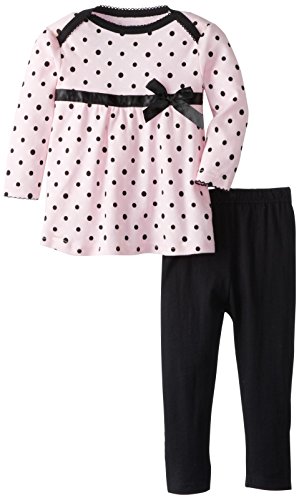 Bon Bebe Baby Girls' Polka Dot and Bow Two Piece Dress and Legging Set
