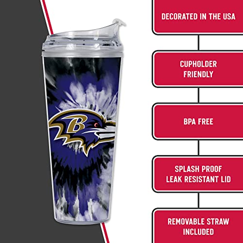 Image of Rico Industries NFL Football Glitter 24oz Acrylic Glitter Tumbler with Hinged Lid, Officially Licensed Double Wall Tumbler with Straw